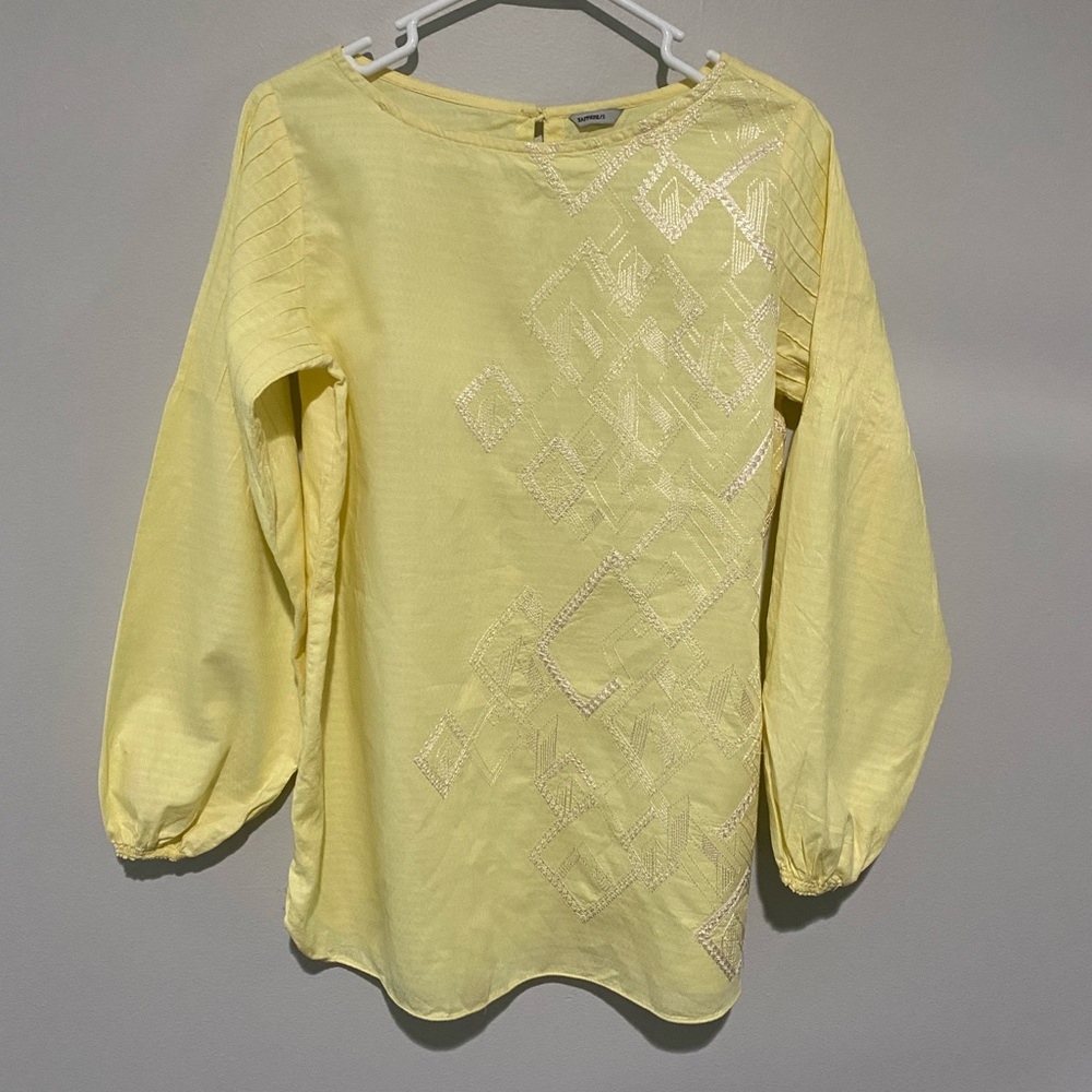 Yellow kurti from Sapphire with white thread detailing